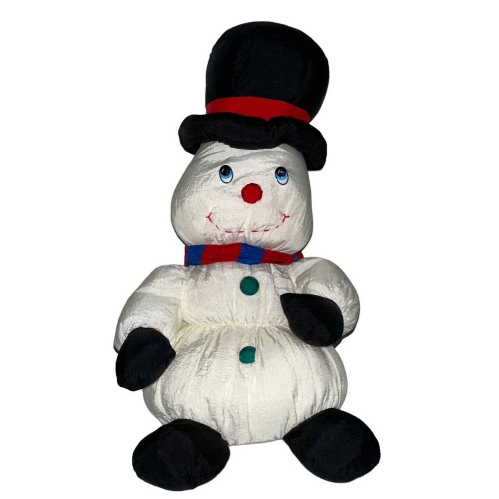 Vintage 1992 T.L. Toys Nylon Plush Snowman 19” Seated Top Hat Scarf